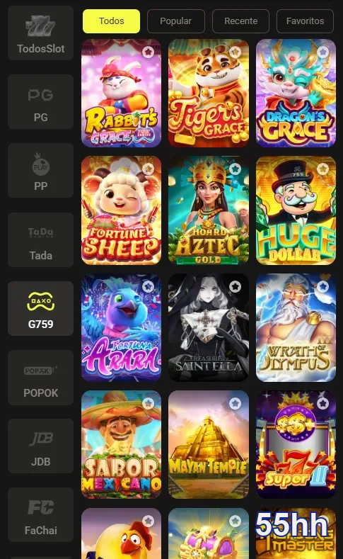 Coleção de jogos de slot da 55hh, apresentando diversas máquinas emocionantes.